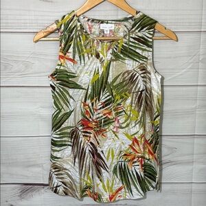 NWT J. Jill Cream Sleeveless Tank Top with Tropical Print Size XS